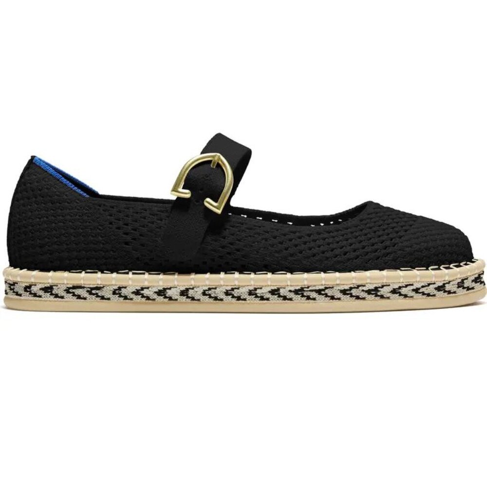 Rothy's Black Mary Jane Espadrille Flats with Gold Buckle - Picture 3 of 16